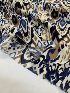 Lacivert İkat Etnik Desenli Viskon Kumaş