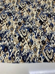 Lacivert İkat Etnik Desenli Viskon Kumaş