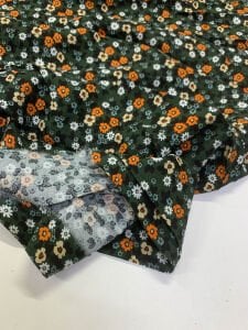 Haki Çıtır Çiçek Desenli Viskon Kumaş