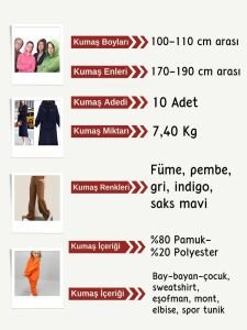 Şardonlu 3 İplik Kumaş Seti, Boyları 100-110 cm arası 10  adet