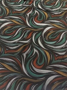 Siyah Üzerine Renkli Soyut Çizgi Desenli Viskon Kumaş