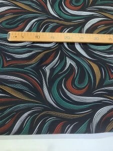 Siyah Üzerine Renkli Soyut Çizgi Desenli Viskon Kumaş