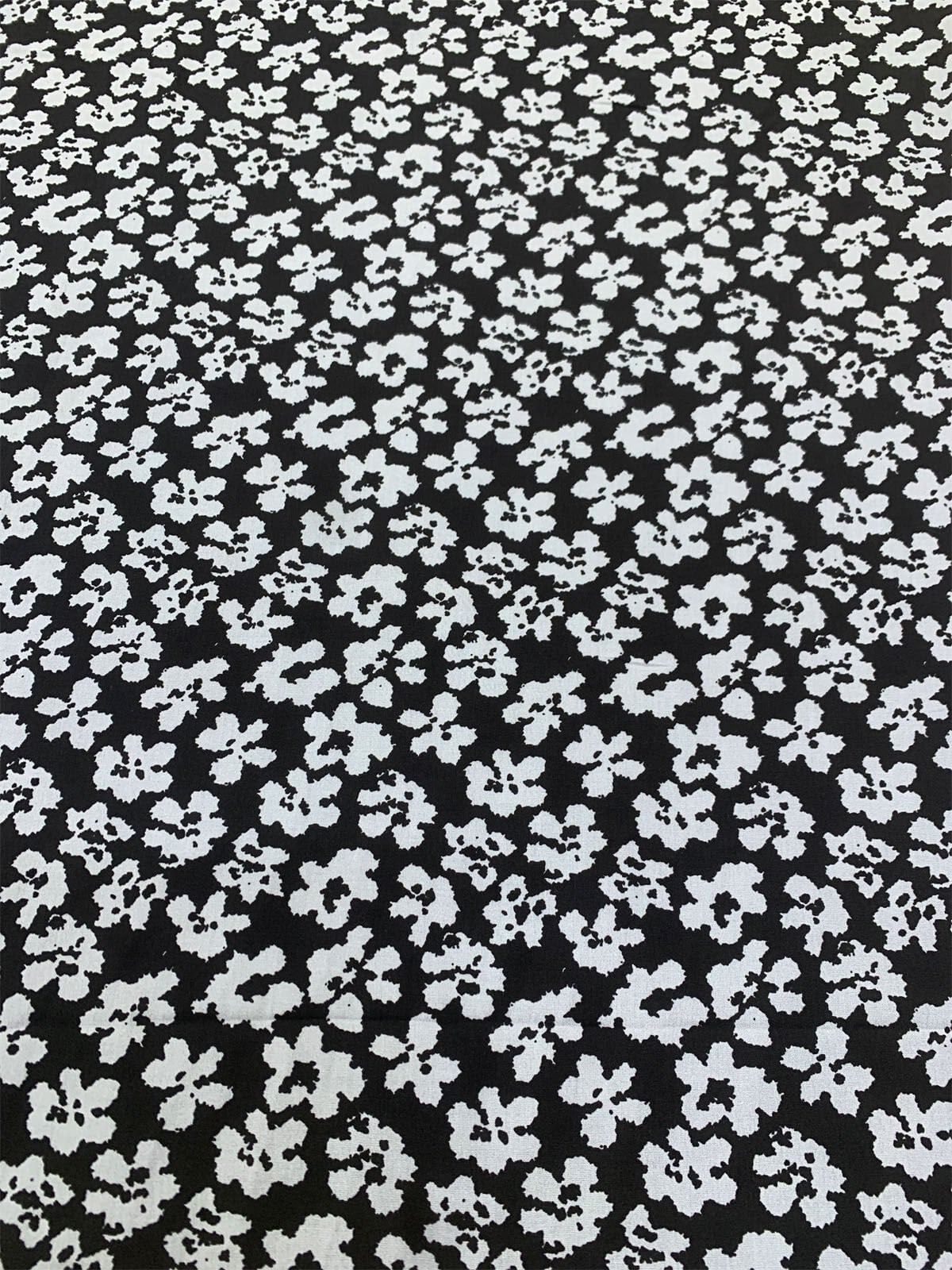 Siyah Gri Çiçek Desenli Viskon Kumaş