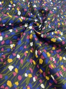 Lacivert Çiçek Desenli Duck Kumaş - Leke Tutmaz Döşemelik & Masa Örtülük