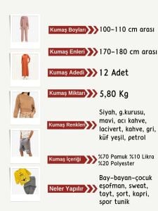 Diz Yapmaz 2 İplik Esnek Kumaş Seti, Boyları 100-110 cm arası 12 adet