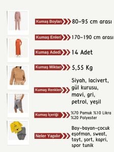 Diz Yapmaz 2 İplik Esnek Kumaş Seti, Boyları 80-95 cm arası 14 adet