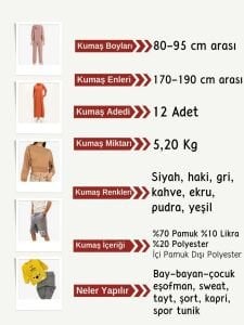 Diz Yapmaz 2 İplik Esnek Kumaş Seti, Boyları 80-95 cm arası 12 adet