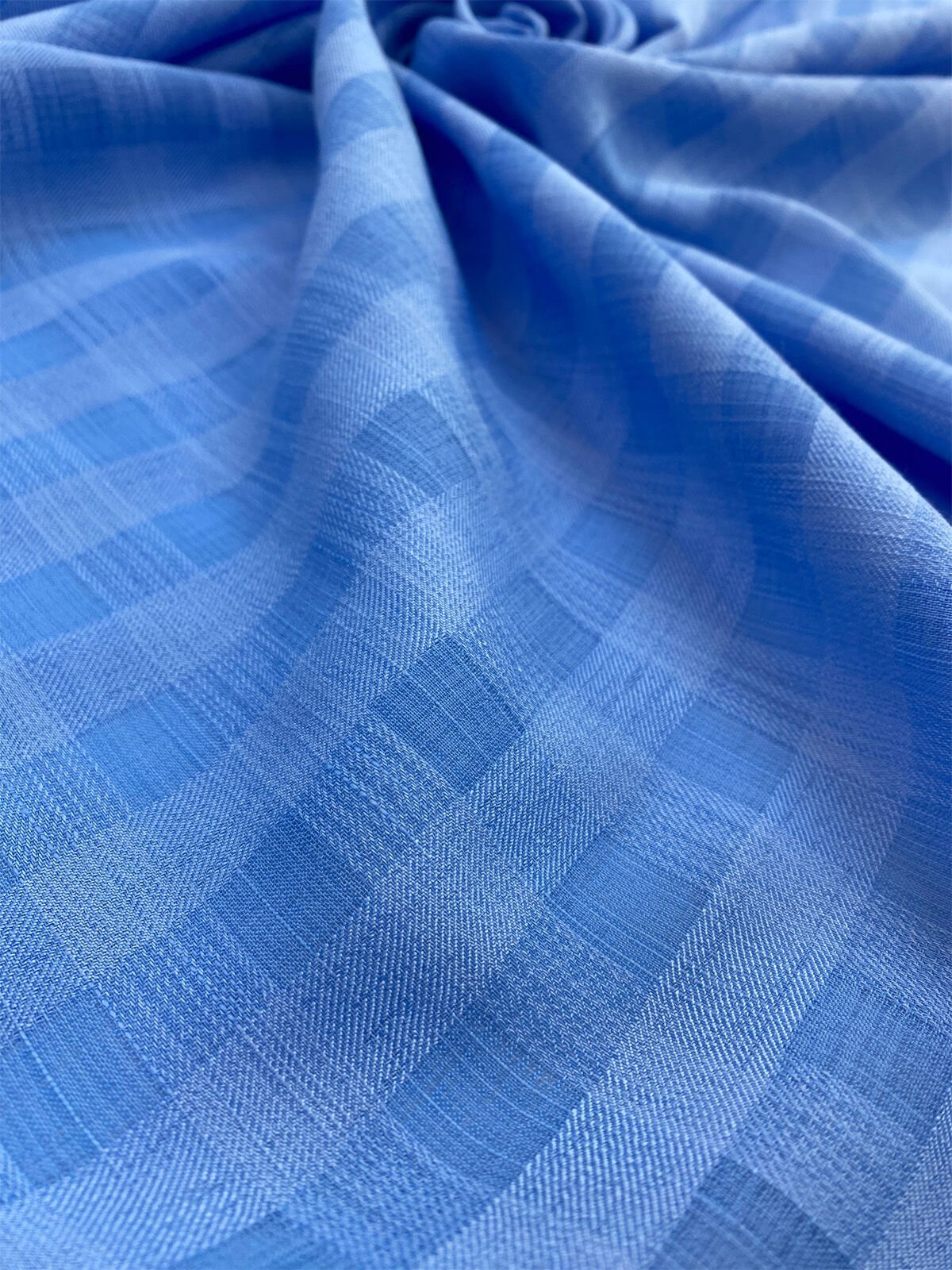 Keten Görünümlü Polyesterli Mavi Dökümlü Gömlek Tuniklik Kumaş