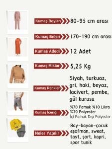 Diz Yapmaz 2 İplik Esnek Kumaş Seti, Boyları 80-95 cm arası 12 adet