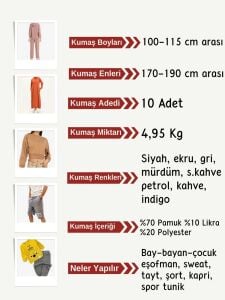 Diz Yapmaz 2 İplik Esnek Kumaş Seti, Boyları 100-115 cm arası 10 adet