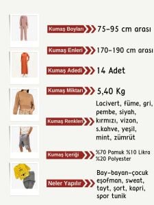 Diz Yapmaz 2 İplik Esnek Kumaş Seti, Boyları 75-95 cm arası 14 adet