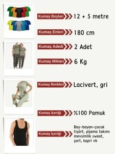 Süprem Kumaş Penye Seti, Boyları 12 - 5 metre 2 adet