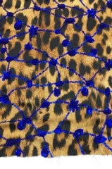 İnce Saten Üzeri Pul Payet Kumaş Leopar Üzeri Mavi Pullu