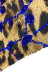 İnce Saten Üzeri Pul Payet Kumaş Leopar Üzeri Mavi Pullu