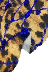 İnce Saten Üzeri Pul Payet Kumaş Leopar Üzeri Mavi Pullu
