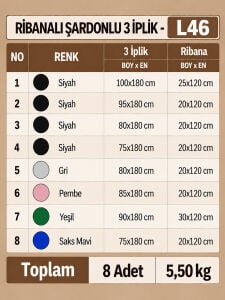 Ribanalı Şardonlu 3 İplik Kumaş Seti - 8 Adet 5,50 Kg