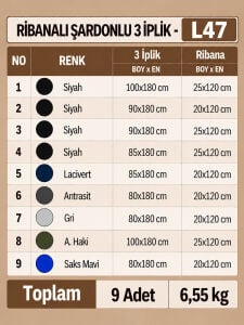 Ribanalı Şardonlu 3 İplik Kumaş Seti - 9 Adet 6,55 Kg