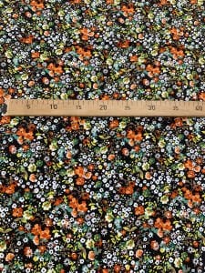 Turuncu Çıtır Çiçek Desenli Viskon Kumaş