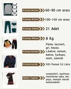 8 kg Ribana Fitilli Kumaş Seti, Boyları 60-90 cm arası 21 adet