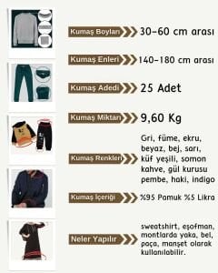 9,60 kg Ribana Kumaş Seti, Boyları 30-60 cm arası 25 adet