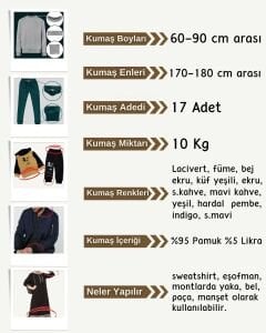 10 kg Ribana Kumaş Seti, Boyları 60-90 cm arası 17 adet