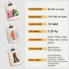 Şardonlu 3 İplik Penye Kumaş Seti, Boyları 80-90 cm arası 10 adet