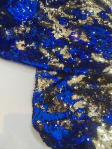 Mavi Gold Çift Taraflı Pul Payet Kumaş