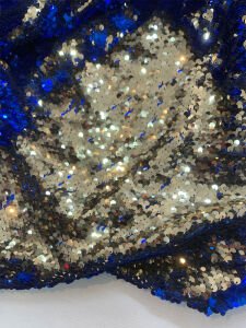 Mavi Gold Çift Taraflı Pul Payet Kumaş