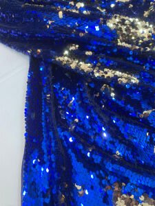 Mavi Gold Çift Taraflı Pul Payet Kumaş