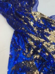 Mavi Gold Çift Taraflı Pul Payet Kumaş