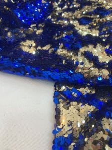 Mavi Gold Çift Taraflı Pul Payet Kumaş