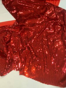 Kırmızı Pul Payet Kumaş Esnek - Kırmızı Zara Payet Kumaş