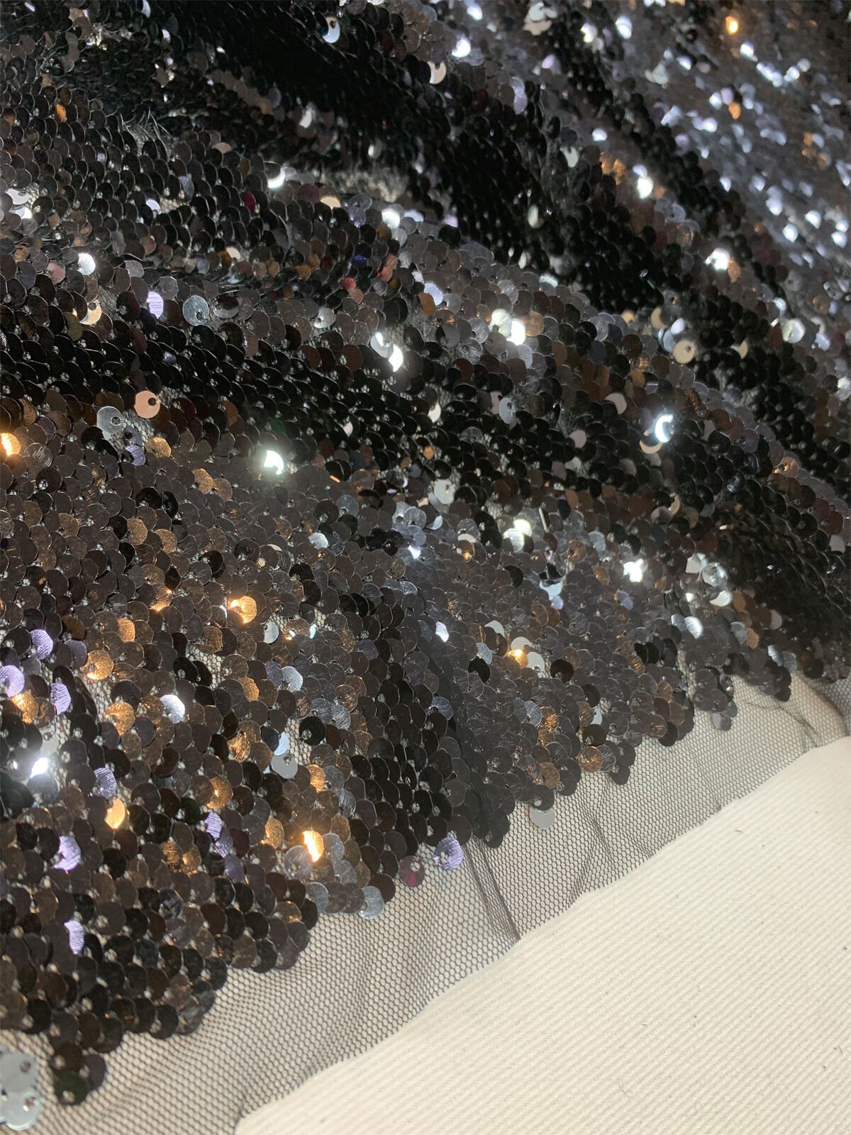 Siyah Gümüş Çift Taraflı Pul Payet Kumaş