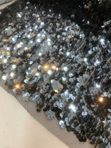 Siyah Gümüş Çift Taraflı Pul Payet Kumaş