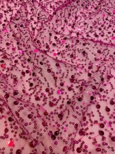 İncili Pullu Fuşya Tül Kumaş