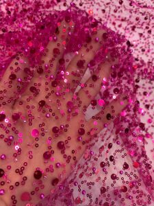 İncili Pullu Fuşya Tül Kumaş