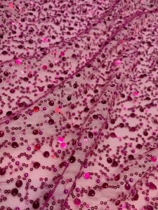 İncili Pullu Fuşya Tül Kumaş