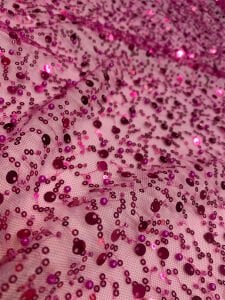 İncili Pullu Fuşya Tül Kumaş