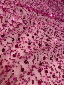 İncili Pullu Fuşya Tül Kumaş