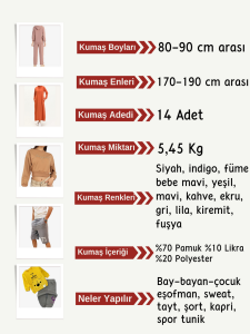 Diz Yapmaz 2 İplik Esnek Kumaş Seti, Boyları 80-90 cm arası 14 adet
