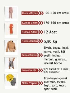 Diz Yapmaz 2 İplik Esnek Kumaş Seti, Boyları 100-120 cm arası 12 adet