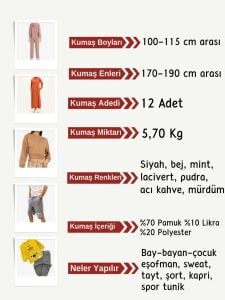 Diz Yapmaz 2 İplik Esnek Kumaş Seti, Boyları 100-115 cm arası 12 adet