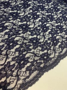Lacivert Kordone Dantel Kumaş – Çiçek Desenli