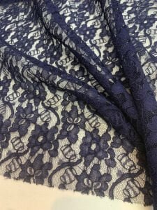 Lacivert Kordone Dantel Kumaş – Çiçek Desenli
