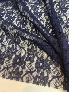 Lacivert Kordone Dantel Kumaş – Çiçek Desenli