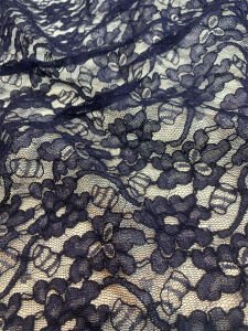 Lacivert Kordone Dantel Kumaş – Çiçek Desenli