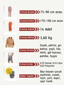 Diz Yapmaz 2 İplik Esnek Kumaş Seti, Boyları 75-90 cm arası 14 adet