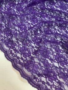 Koyu Mor Kordone Dantel Kumaş – Çiçek Desenli