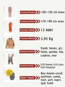 Diz Yapmaz 2 İplik Esnek Kumaş Seti, Boyları 100-120 cm arası 12 adet