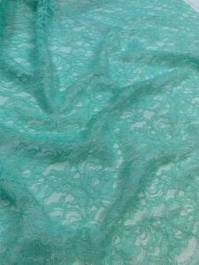 Su Yeşili Kordone Dantel Kumaş – Çiçek Desenli